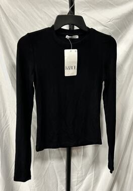 NEW Karol Basic Long Sleeve Semi Cropped Crew Neck T Shirt Tee Top Size M